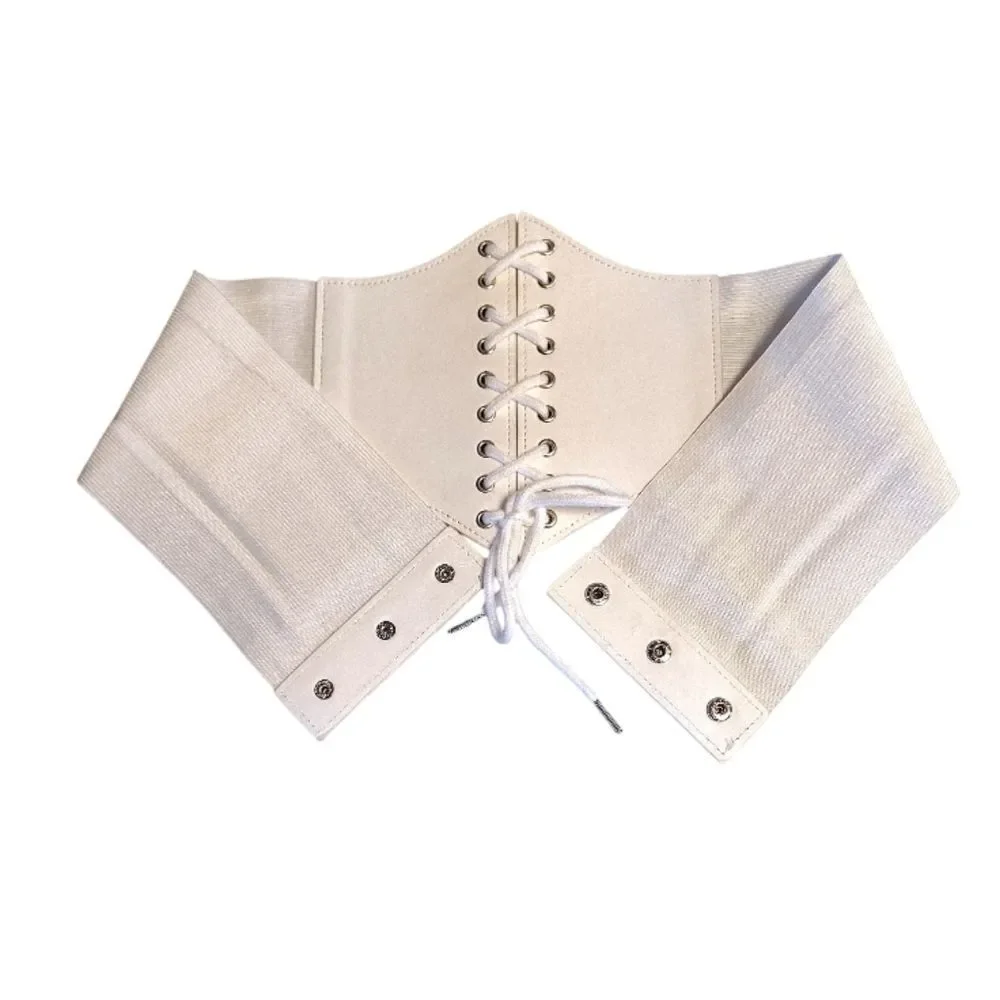White Vegan Leather Under Breast Corset Stretch Lace‎ Up Belt One Size